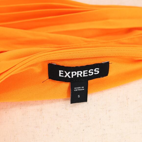 Express Women Orange Satin Color Block Summer Flare Pleated Maxi Dress Size S - Picture 6 of 6